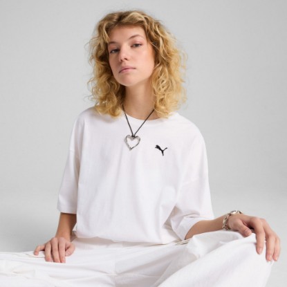 PUMA Wardrobe Essentials Women's Oversized Short Tee, PUMA White, extralarge