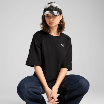 PUMA Wardrobe Essentials Women's Oversized Short Tee, PUMA Black, extralarge