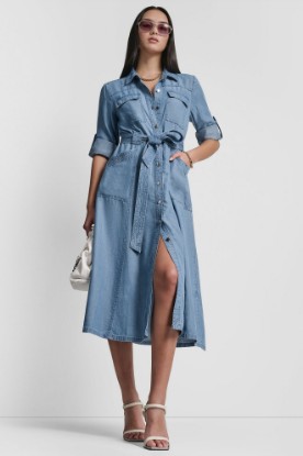 LONG SLEEVE ROLL TAB TENCEL CARGO DRESS VIEW 1 | MIDI DRESSES