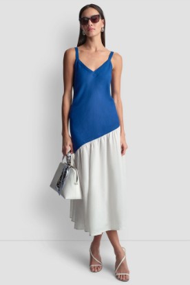 LINEN TWO-TONE MIDI DRESS VIEW 1 | MIDI DRESSES