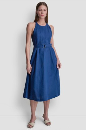 LINEN-BLEND BELTED MIDI DRESS VIEW 1 | MIDI DRESSES