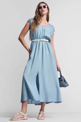 RUCHED V-NECK DRESS WITH TIE WAIST VIEW 1 | MAXI DRESSES