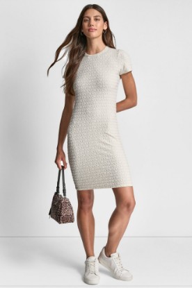 LOGO JACQUARD CREW NECK DRESS VIEW 1 | MINI DRESSES