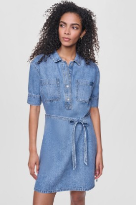 DENIM BUTTON-FRONT SHIRT DRESS VIEW 1 | MINI DRESSES