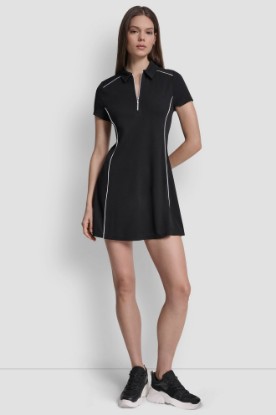 HALF-ZIP POLO DRESS WITH CONTRAST PIPING VIEW 1 | MINI DRESSES
