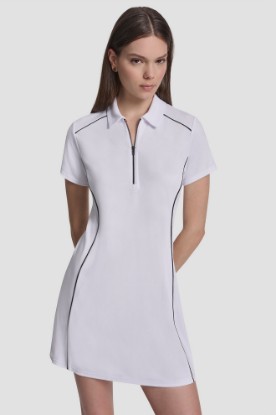 HALF-ZIP POLO DRESS WITH CONTRAST PIPING VIEW 1 | MINI DRESSES