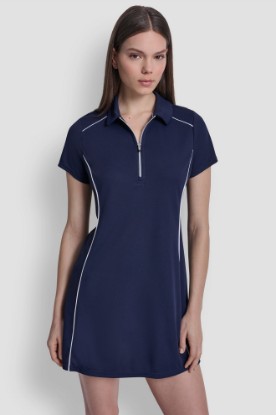 HALF-ZIP POLO DRESS WITH CONTRAST PIPING VIEW 1 | MINI DRESSES