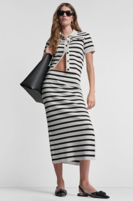 STRIPED MIDI SKIRT WITH SIDE SLIT VIEW 1 | Skirts