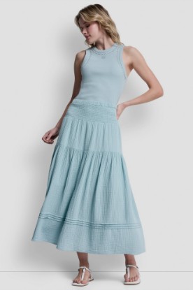 SMOCKED WAIST MAXI TIERED SKIRT VIEW 1 | Skirts