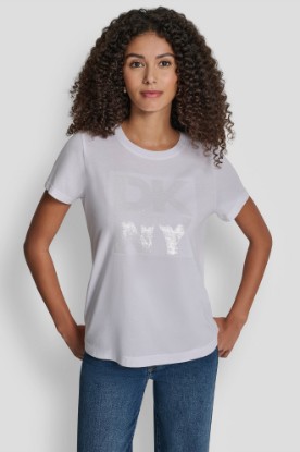 DKNY SEQUIN LOGO CREW NECK TEE VIEW 1 | Tees & Tanks