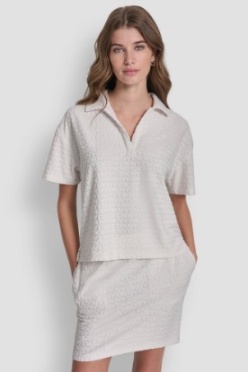 LOGO JACQUARD BOXY POLO TEE VIEW 1 | Tees & Tanks