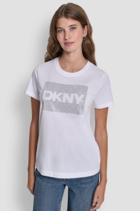 DKNY BOX RHINESTONE LOGO TEE VIEW 1 | Tees & Tanks