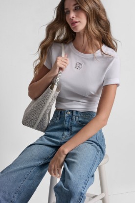 DKNY STACKED EYELET LOGO TEE VIEW 1 | Tees & Tanks