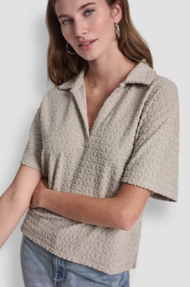 LOGO JACQUARD BOXY POLO TEE VIEW 1 | Tees & Tanks