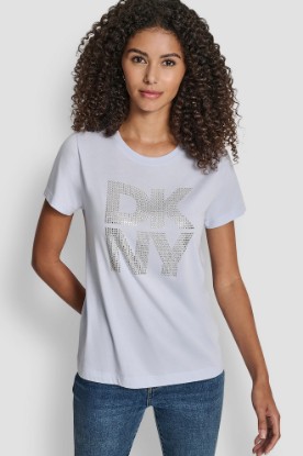 DKNY STACKED RHINESTONE LOGO TEE VIEW 1 | Tees & Tanks