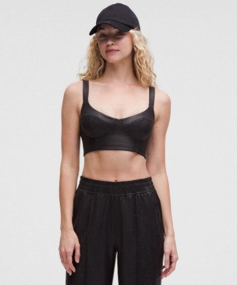 Matte Shine Black Everlux Longline Workout Bra Light Support, A/B Cup Matte Foil