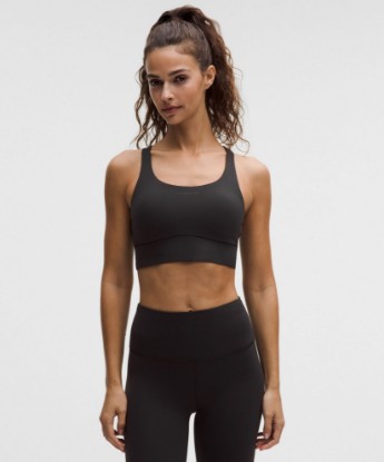 Black lululemon Energy Longline Bra Medium Support B-D Cups Evolve Wordmark