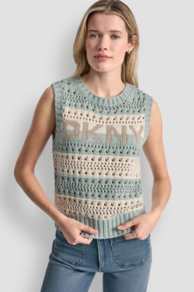 STRIPED POINTELLE STITCH SWEATER VIEW 1 | Tees & Tanks