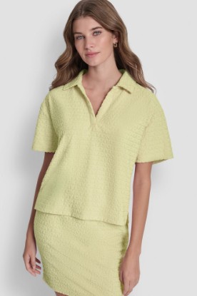 LOGO JACQUARD BOXY POLO TEE VIEW 1 | Tees & Tanks