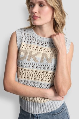 STRIPED POINTELLE STITCH SWEATER VIEW 1 | Tees & Tanks