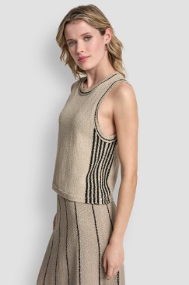 SLEEVELESS SWEATER WITH STRIPED DETAIL VIEW 1 | Tees & Tanks