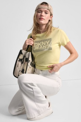 DKNY JEANS STACK LOGO RHINESTONE TEE VIEW 1 | Tees & Tanks