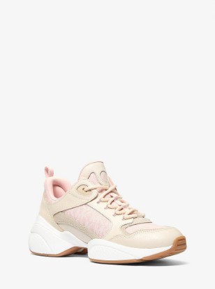 Bowie Signature Logo and Leather Trainer in ROSEWATER | Michael Kors