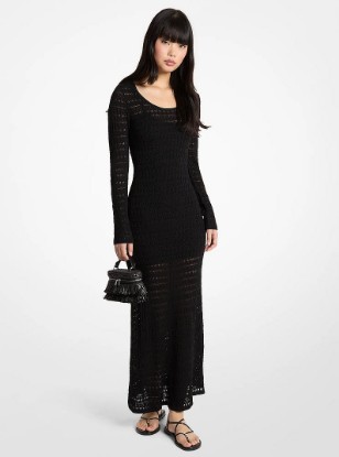 Pointelle Stretch Knit Maxi Dress in BLACK | Michael Kors