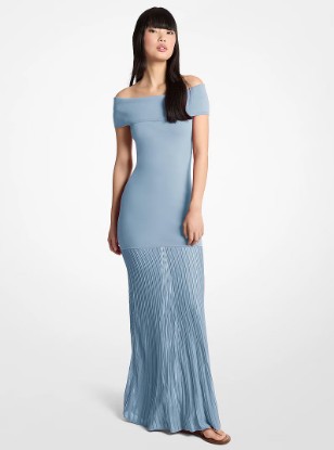 Picture of Pleated Stretch Knit Off-The-Shoulder Maxi Dress