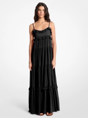 Ruffled Georgette Tiered Maxi Dress in BLACK | Michael Kors