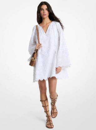 Floral Embroidered Cotton Voile Dress in WHITE | Michael Kors