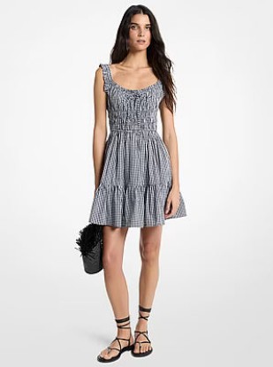 Picture of Gingham Smocked Cotton Mini Dress