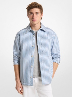 Striped Cotton Poplin Shirt Jacket in CHAMBRAY | Michael Kors