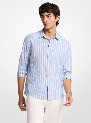 Striped Stretch Cotton Shirt in HERITAGE BLUE | Michael Kors