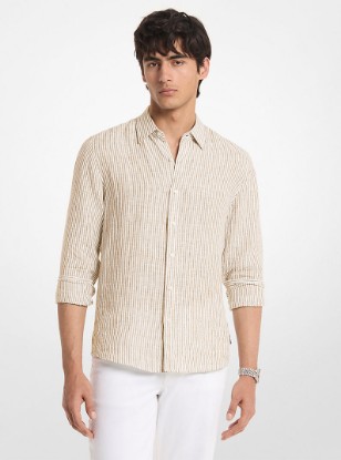 Striped Linen Shirt in KHAKI | Michael Kors