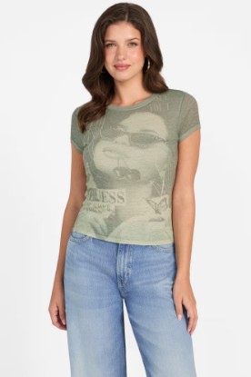 Picture of Printed Crewneck Burnout Tee - Green