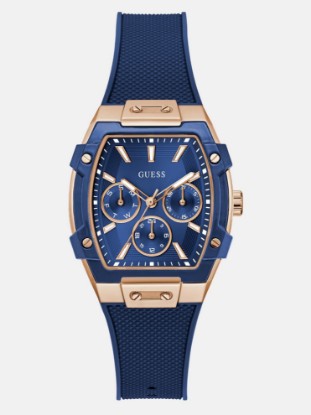 Picture of Rose Gold-Tone and Blue Silicone Multifunction Watch
