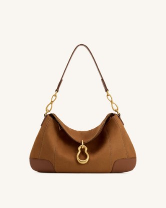 Picture of Jayla Faux Suede Metal Pendant Embellished Shoulder Bag - Brown