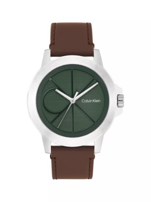 Picture of Emblem Dial Leather Strap Watch Black
