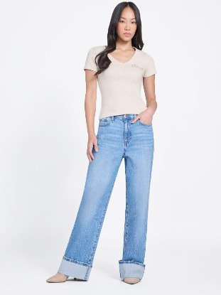 Picture of Kienen 90s High Rise Relaxed Wide Cuffed Jeans - Blue