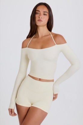 Picture of Soft Jersey Off-Shoulder Halterneck Longline Top in Cream