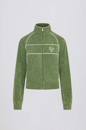 Picture of Terry Towelling Zip-Up Cropped Sweatshirt in Green