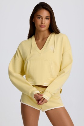 Picture of Cotton Jersey V-Neck Hoodie in Lemon