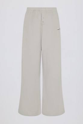 Picture of Textured Cotton Button Low-Rise Wide-Leg Joggers in Light Grey