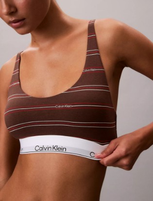 Picture of Icon Cotton Modal Lightly Lined Bralette Climbing Logo Pin Stripe+Coffee Brown