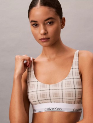 Picture of Icon Cotton Modal Lightly Lined Bralette Dunn Plaid+Chalk