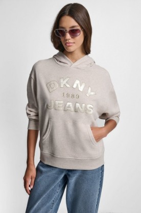 Picture of DKNY JEANS SATIN APPLIQUE CHAINSTITCH LOGO HOODIE