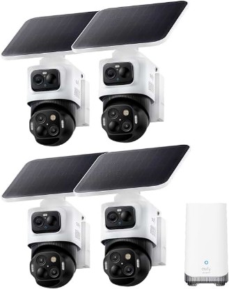Picture of eufy Security eufyCam S4, 4-Cam Kit, 4K Solar, 3-Lens PTZ | 360° Coverage, Cross-Cam Tracking, AI Facial Recognition, 8X Auto Zoom, No Monthly Fee, Expandable up to 16TB ClimatePartner certified