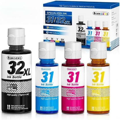 Picture of 31 32XL Ink Bottle Set Refill for HP Smart Tank 7600 7602 7300 7301 7001, 5000 5101 5102, 6000 6001 651 551 Printer. Black CMY