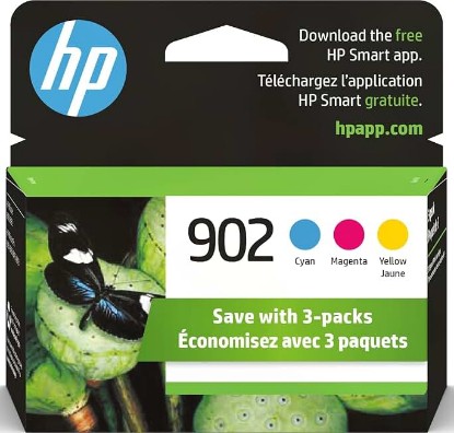 Picture of HP 902 Cyan, Magenta, Yellow Ink Cartridges | Works with OfficeJet 6950, 6960, Pro 6960, 6970 Series | T0A38AN ECOLOGO